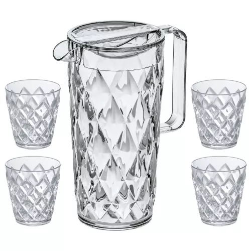 Koziol Crystal Carafe 1.6 liter with 4 Cups of 250 ml
