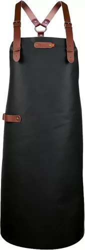 Xapron Bovine Apron Black Leather with Shoulder Straps X-Large