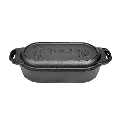 Valhal Dutch Oven Cast Iron Casserole with Grill Lid Oval 2 Liters