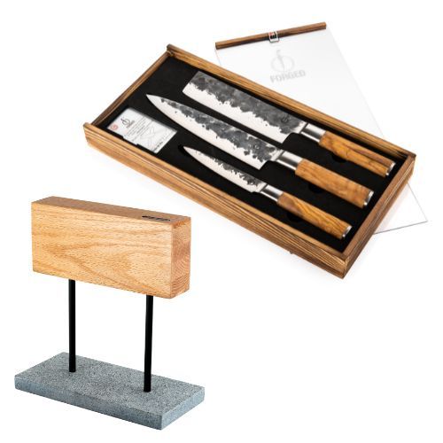 Forged Olive Knife Set 3-piece + Knife Block Oak